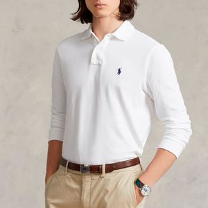 White slim-fit long-sleeved polo