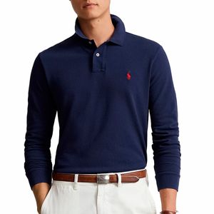 Blue slim-fit long-sleeved polo
