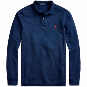 Blue slim-fit long-sleeved polo