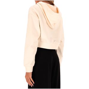 Felpa beige con logo ricamato sul petto
