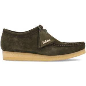 Green Wallabee mosciato moccasin with beige rubber sole