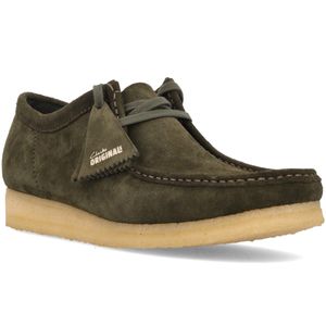 Green Wallabee mosciato moccasin with beige rubber sole