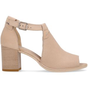 Beige open toe perforated ankle boot