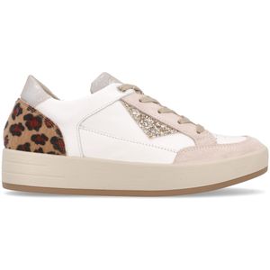 Sneakers in cuoio con inserto animalier