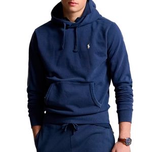 Felpa con cappuccio blu in cotone loopback