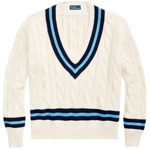 V-Neck Cable Knit Cotton Sweater