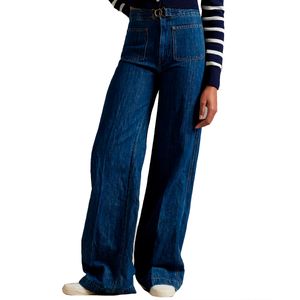 Jeans a gamba larga in cotone e lino