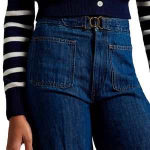 Jeans a gamba larga in cotone e lino
