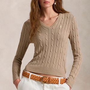 V-Neck Cotton Cable Knit Sweater