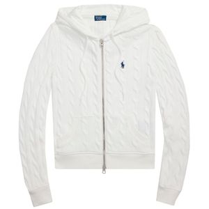 Felpa bianca a trecce con zip e cappuccio