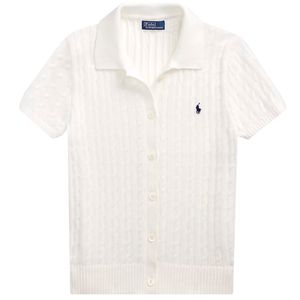 Cotton cable knit polo style cardigan