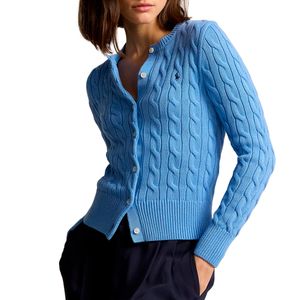 Crew-neck cardigan in braided cotton with pony
