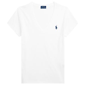 V-neck T-Shirt in white cotton jersey with pony