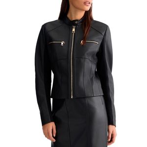 Black leather biker jacket with zip
