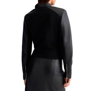 Black leather biker jacket with zip