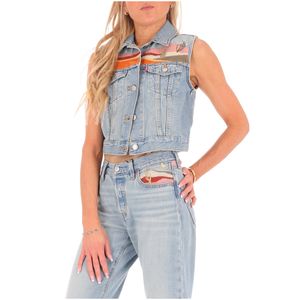 Gilet in denim con disegni ricamati