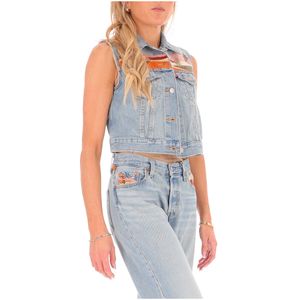 Gilet in denim con disegni ricamati