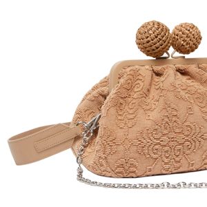 Borsa Oblare in cotone beige medium