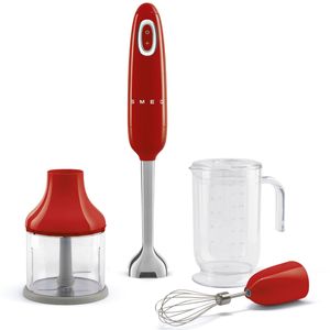 Frullatore a immersione rosso con accessori