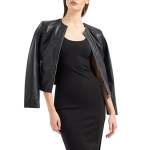 Chiodo nero in ecopelle con zip