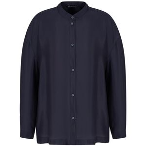 Camicia blu con colletto coreano