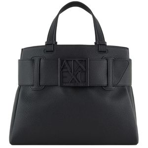 Borsa a mano nera con logo frontale
