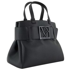 Borsa a mano nera con logo frontale
