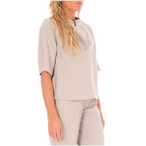 Grey striped V-neck sweater