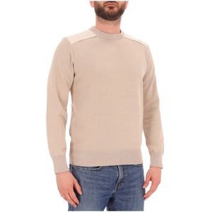 Pullover girocollo con inserti in lino