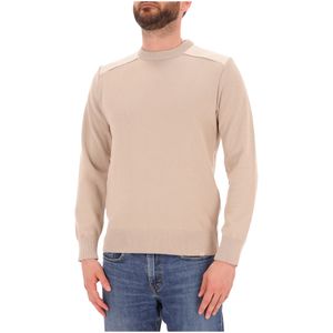Pullover girocollo con inserti in lino