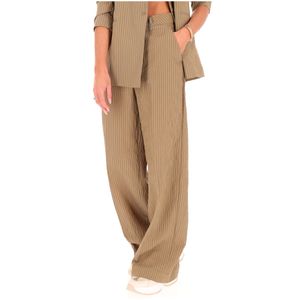 Pantaloni flare a righe con logo oro