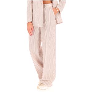 Pantaloni flare a righe con logo oro