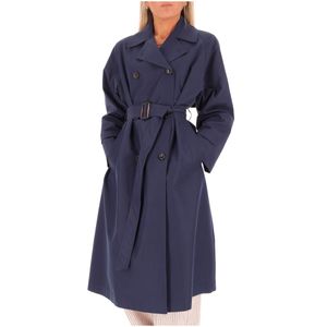 Trench blu lungo con cintura in vita