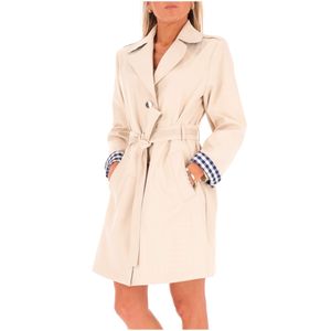 Trench beige con fodera a quadri in contrasto