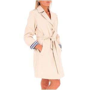 Trench beige con fodera a quadri in contrasto