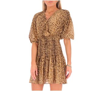 Short animalier dress with gathered waist