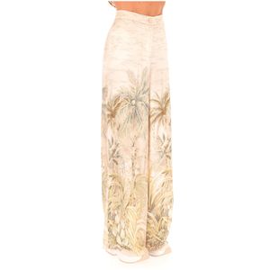 Pantalone in raso con stampa giungla