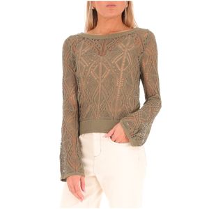 Green perforated cotton sweater