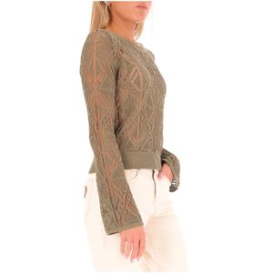 Green perforated cotton sweater
