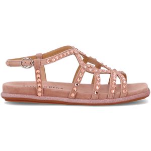 Sandalo rosa in suede con strass