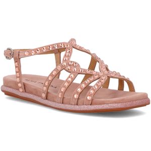 Sandalo rosa in suede con strass