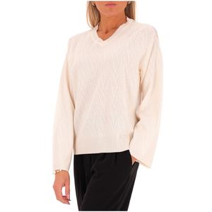 Maglione bianco con scollo a V e dettagli forati