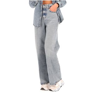 Jeans Wide leg in denim slavato