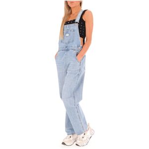 Salopette in denim blu con logo