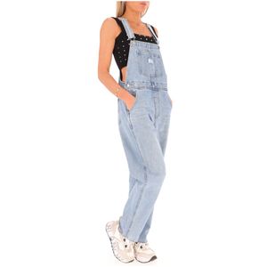 Salopette in denim blu con logo