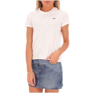 T-shirt bianca in cotone con mini logo ricamato