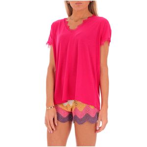 T-shirt con scollo a V e dettagli in pizzo