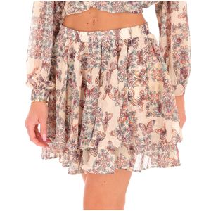 Short skirt with ruffles and butterfly print