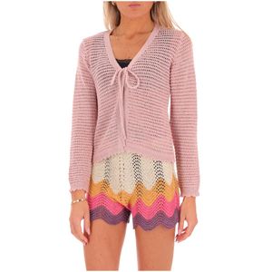 Pink cardigan with drawstring