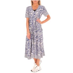 Dress with all-over blue pattern and zip
